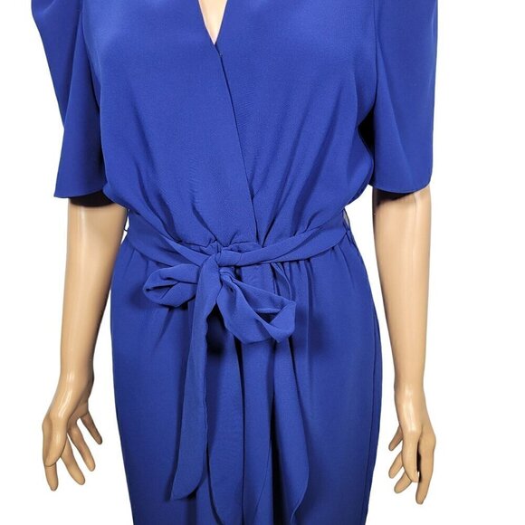 AMANDA UPRICHARD NY Women's Royal Blue Faux Wrap Short Sleeve Midi Dress Size M - Picture 4 of 11